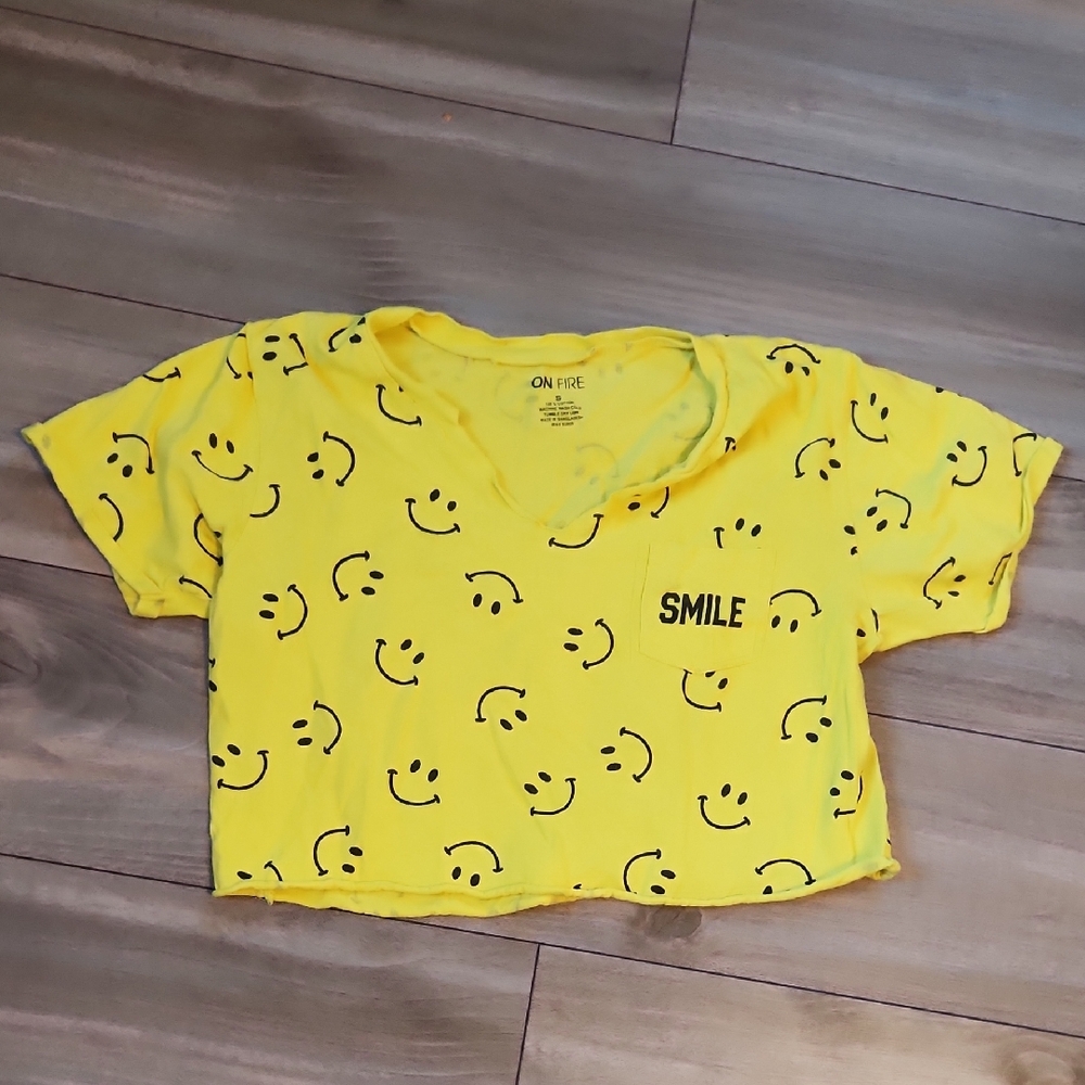 On Fire Kids Yellow Smile Print T-Shirt